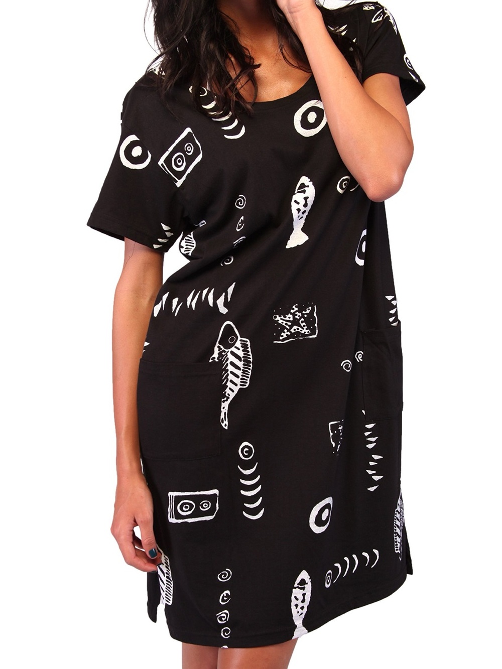 Cotton Black Dress Tribal Print Extra Large